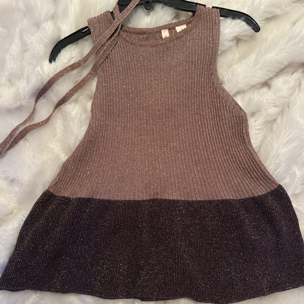 ANTHROPOLOGIE Metallic Ribbed Knit Top - Rose Gold